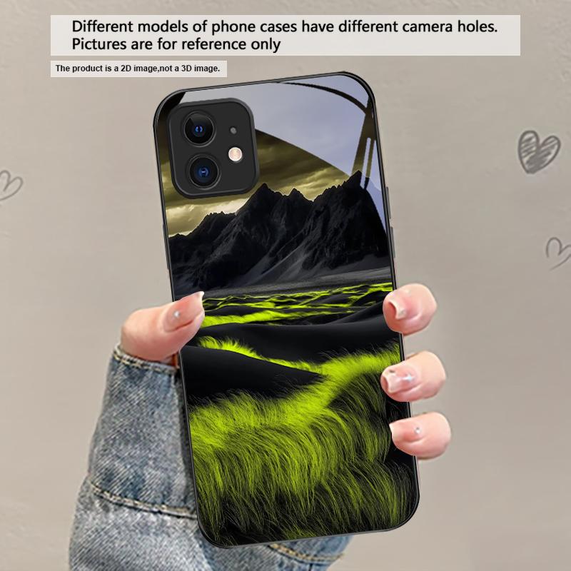 Forest Stream Pattern For iPhone 17 Air 16 E 15 Plus 14 Pro Max 13 12 Mini 11 5 6 7 8 Plus XR XS Max SE Black Glass Phone Case