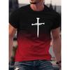 Gradient Christian Cross Pattern 3D Printed T-shirts Fashionable and Round Neck Short Sleeve Sports and Leisure Men's T-shirts