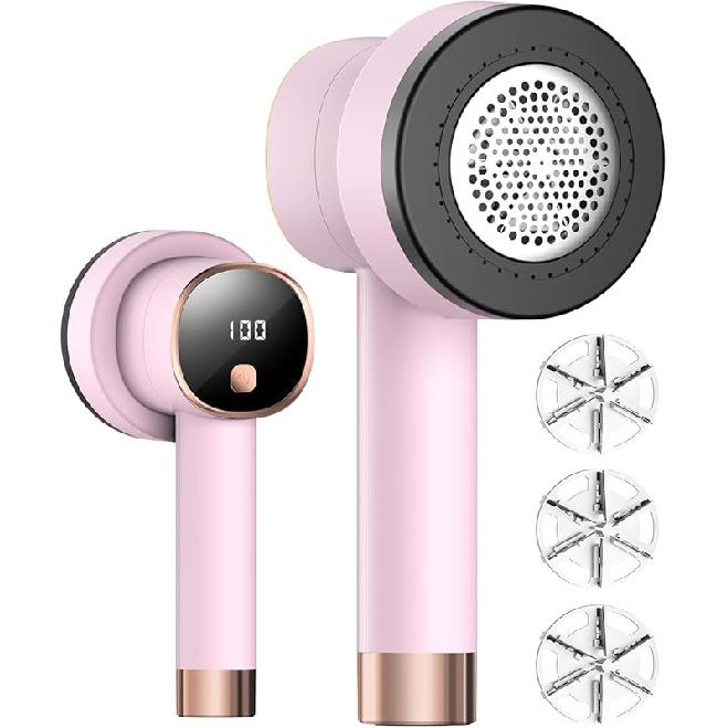 Fabric Shaver Lint Remover: Rechargeable Lint Shavers for Clothes with LED Display 3 Speeds and 6-Leaf Blades, Portable Electric Lint Shaver to