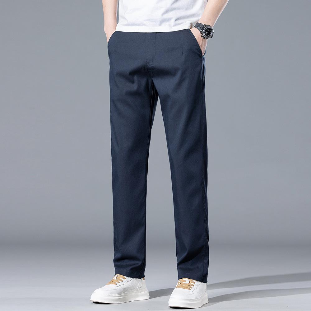 High-end light-colored ice silk casual pants men's summer thin trend slim-fitting straight summer apricot trousers tide