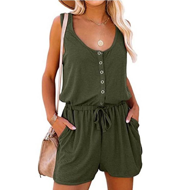 Damen-Overalls mit elegantem Frühlings- und Sommertemperament, einfarbiger ärmelloser Camisole-Weste, kurzer Jumpsuit-Hose