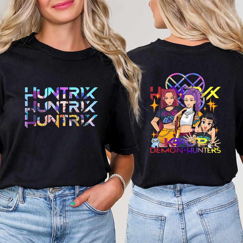 Fashion Korean Short Sleeved T-shirt for Women Clothes Short Sleeved Tees Kpop Demon Hunter HuntrX Oversized Top Y2K Clothing