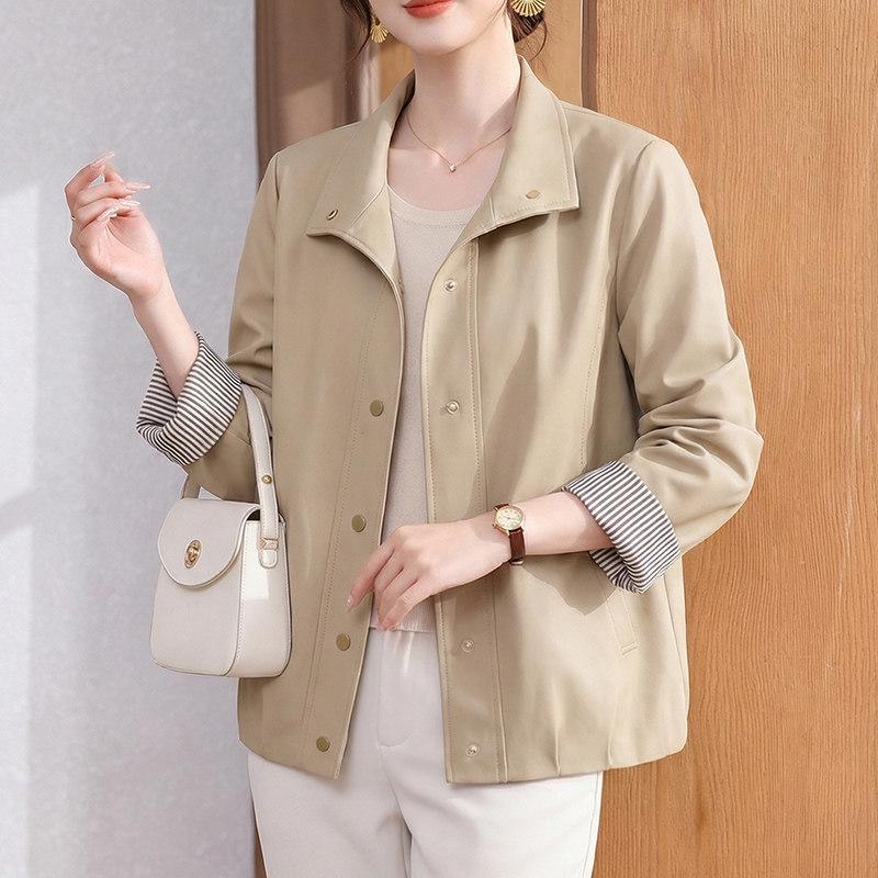 

Elegant Lapel Spring Jacket for Middle-aged Women - A Youthful Touch for Casual Wear in Spring and Autumn 5XL (suggested 145-160 lbs) хаки