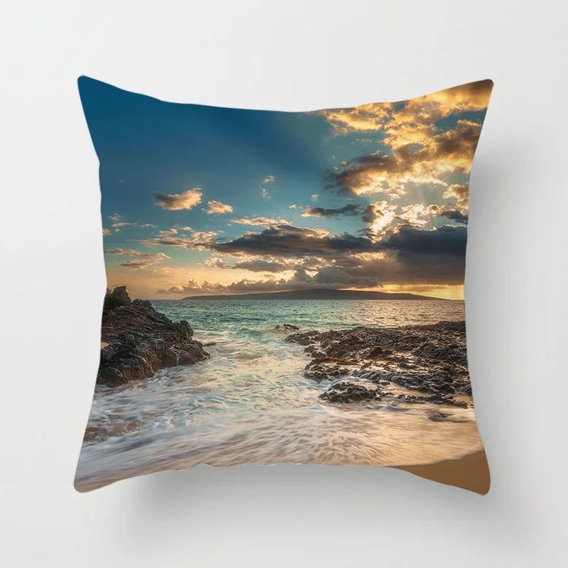 Living Room Sofa Car Cushion Cover Luxury Home Decoration Pillow Cover Sunset Beach Landscape Throw Pillow Cover
