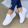 Plus Size Women's White Round Toe Flat Sneakers with Side Zipper (Sizes 36-43)
