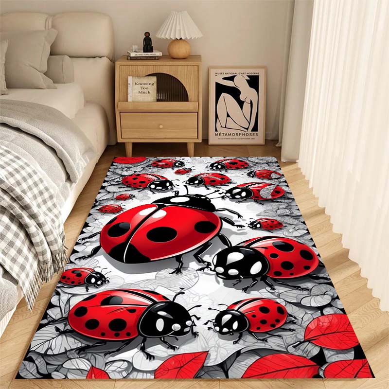 Niedlicher Cartoon Marienkäfer Druck Teppich, Geeignet für Wohnzimmer, Schlafzimmer, Sofa, Couchtisch, Boden und Als Luxusgeschenk.