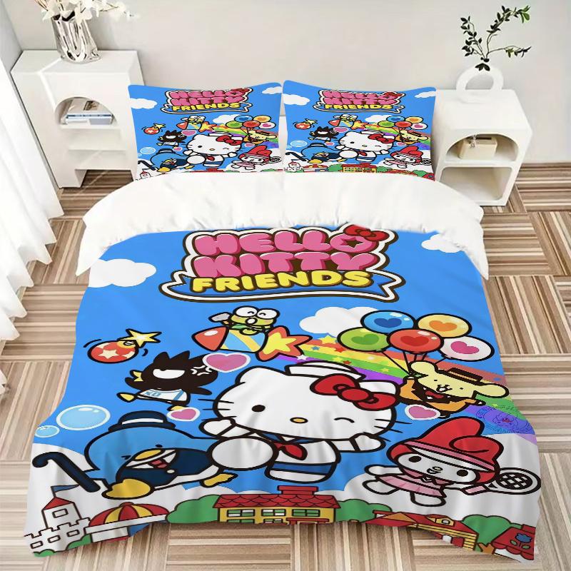 3pcs Lively Hello Kitty Friends Pattern Bedding Three-Piece Set (1 Cover + 2 Pillowcases, No Fillings), Soft and Comfortable W055