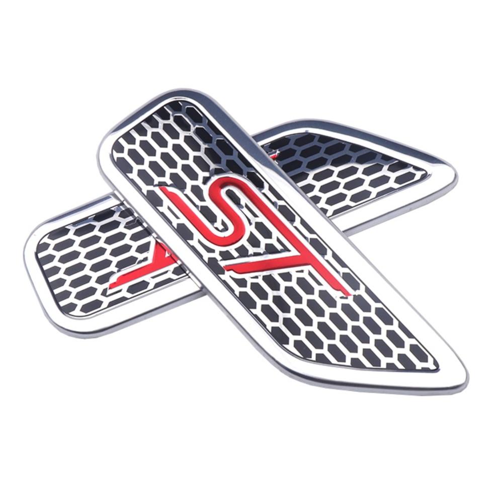 BAZG2 2pcs Aluminum Car Side Fender Stickers ST Badges Auto Body Dekoration For Ford ST FOCUS 2 3 Mondeo Fiesta Kuga MK3 MK2 MK4