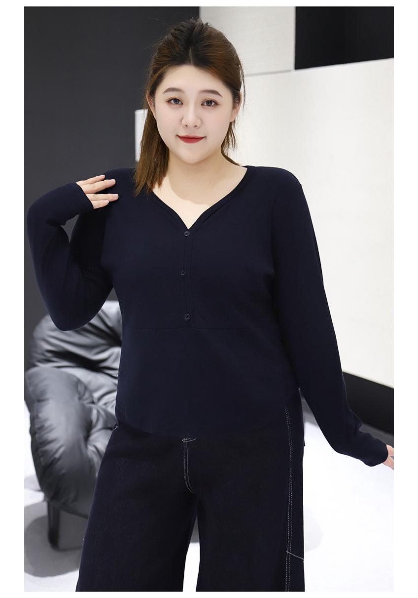 

Autumn Plus Size V-Neck Solid Color Versatile Shirt - Extra Large 300 Jin 6XL (180-210 Jin) темно-синий