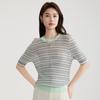 Women's Contrasting Striped Short-Sleeved Thin Knit Shirt