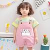 Children's Set, Cartoon Overalls for Boys and Girls, Striped Two-piece Set, Summer Fashion, Trendy Children's Clothing