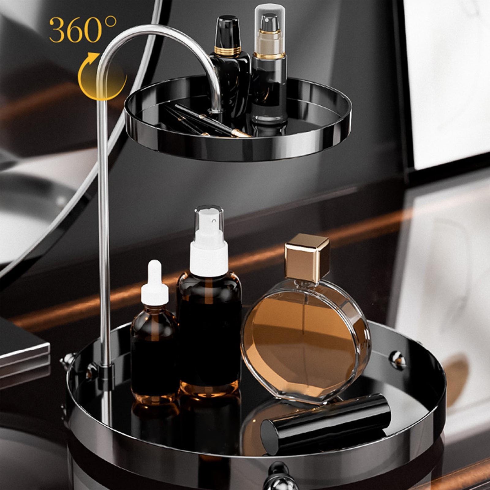 

Двухуровневая полка для хранения, вращающийся лоток для парфюмерной помады, кухонный органайзер для душа, чёрный