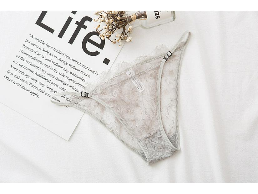 Eyelash Lace Adjustable Strap Transparent Lingerie Panties with Cotton Crotch