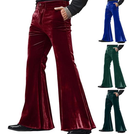 Pánské kalhoty se zvonovým spodkem sametové kalhoty retro styl 70. let disco outfit ležérní volný střih na párty kalhoty s pouličním lemem pro každodenní párty v kanceláři
