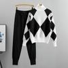 Fashion Suit Dame Uformell strikket rutete genser Todelt sett