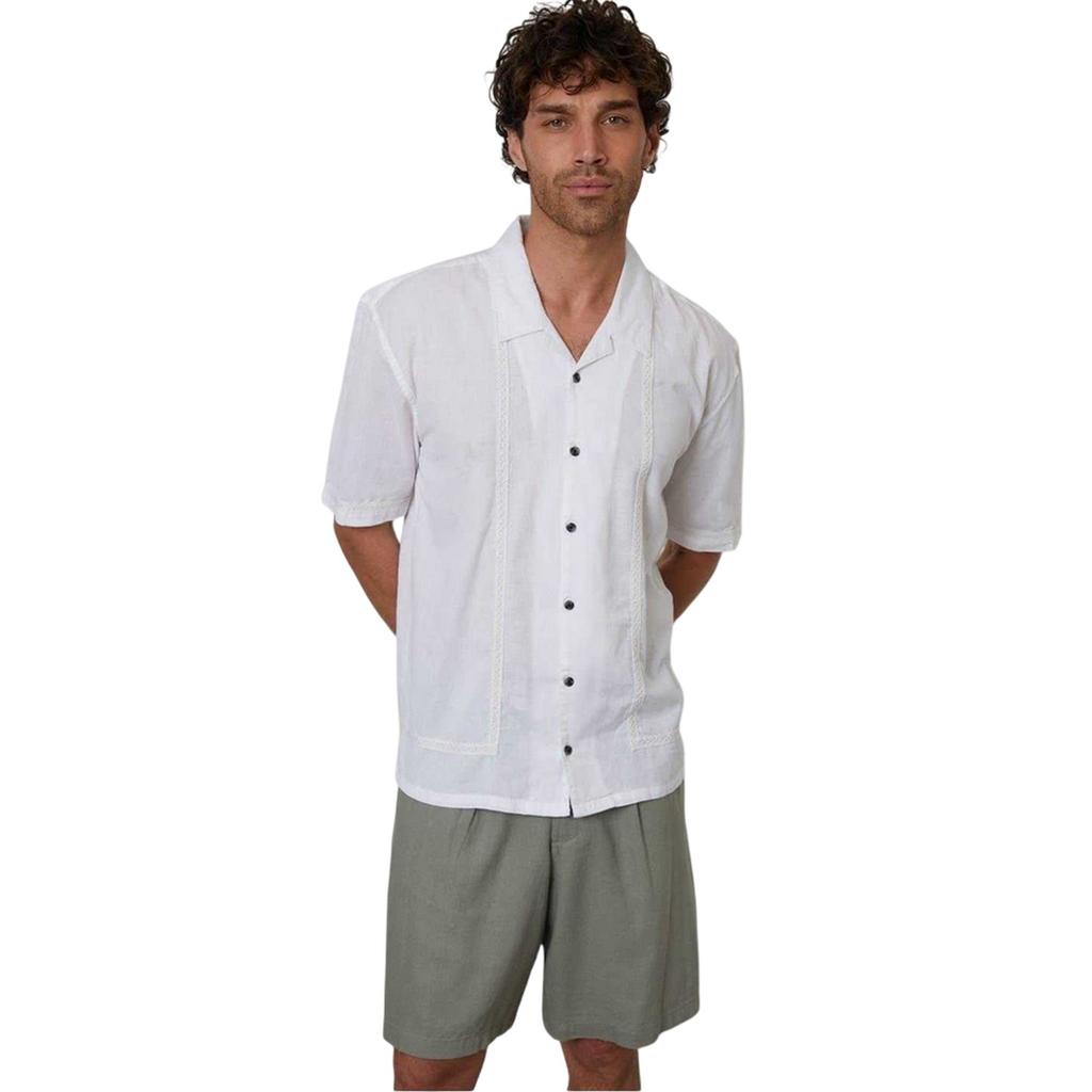 Threadbare Mens Embroidered Collared Short-Sleeved Bowling Shirt