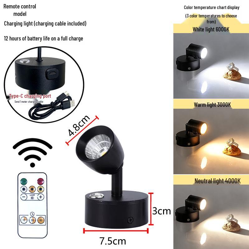 Remote-Controlled Long-Life Charging Spotlights for Jewelry Display Cases