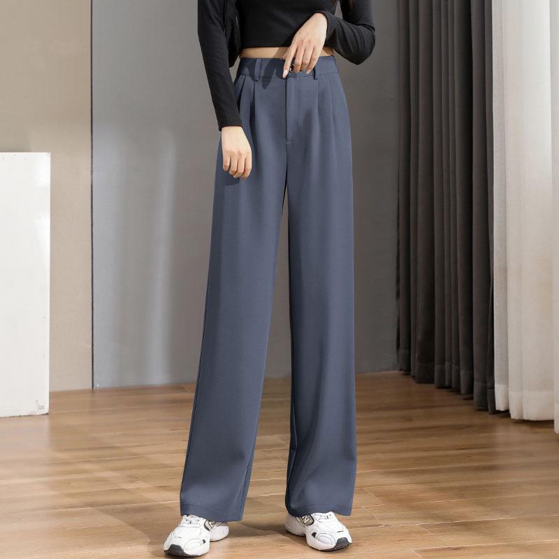 High-Waist Women's Wide-Leg Straight Pants - Spring/Autumn, Slimming, Extra Long Drape