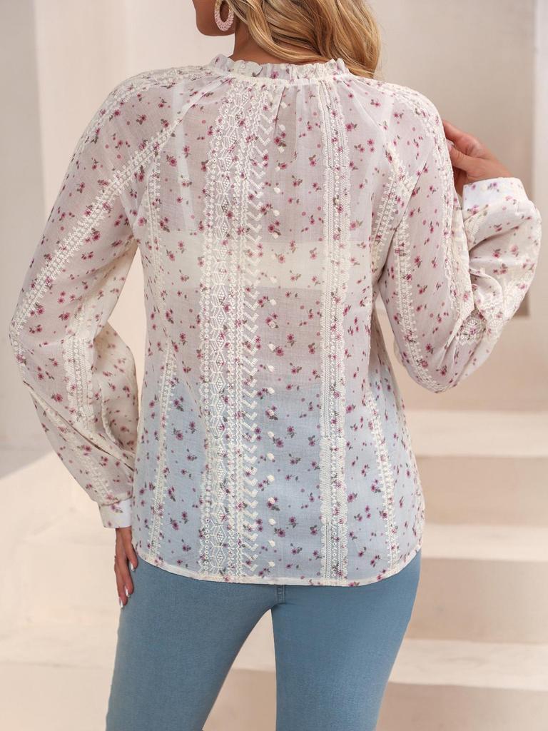 New Elegant V-Neck Semi-Transparent Top with Rope-Decorated Embroidery