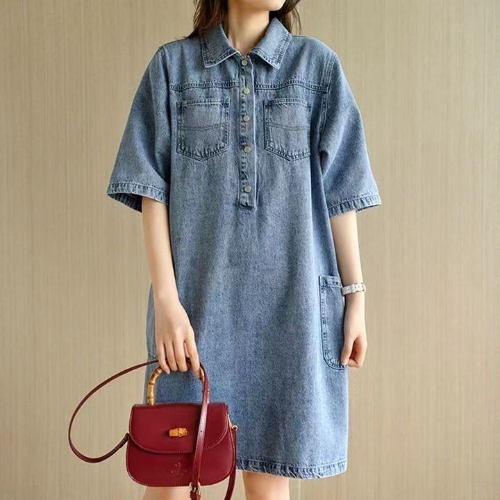 

Платья, джинсовое платье, лето, короткий рукав, винтаж, S-XL
