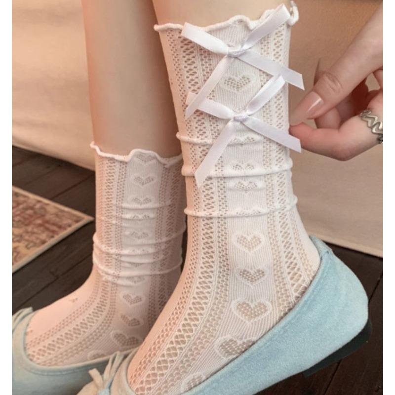 

Spring and Summer Breathable College Style Anti-Fall Tube Bowtie Lolita Stockings Versatile Women s Socks 1 pair белый