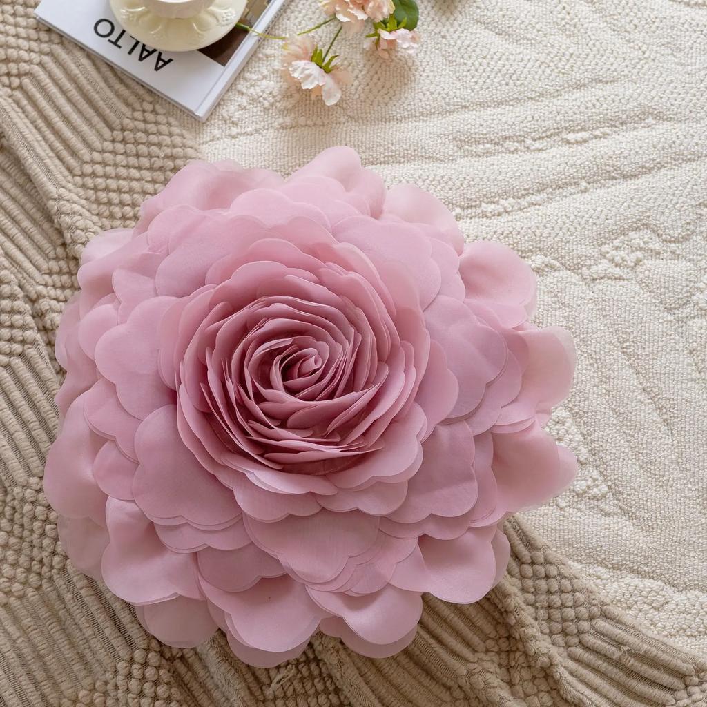 Flower Cushion Cover 55cm Stereoscopicl Organza Flower Pillowcase Round Luxury Cushion Princess Style Sofa Home Decoration