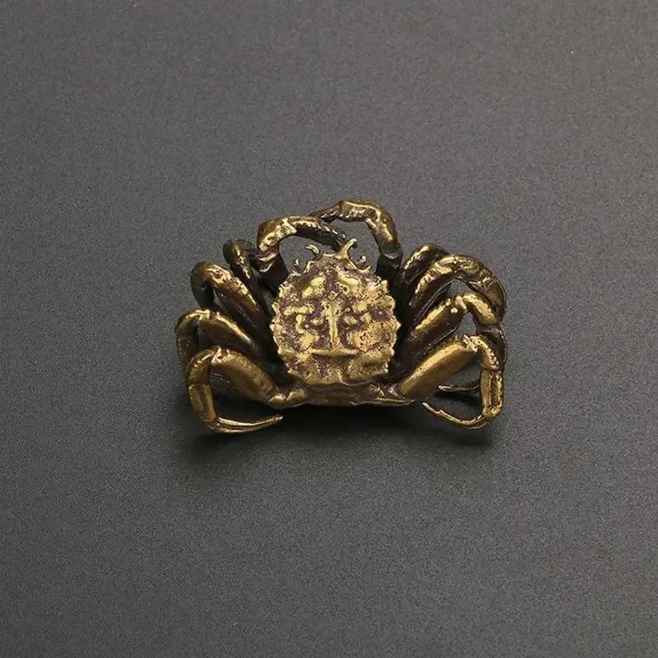 

1 Pcs Antique Bronze Crab Universal Handmade Pure Brass Crab Ornament Cover Set Tea Pet Decoration Accessory Home Desktop Decor золотой
