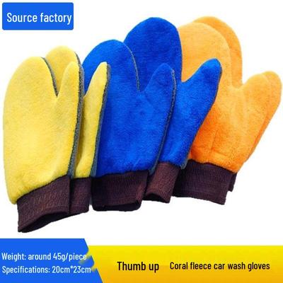Thumb-Type Coral Fleece Car Wash Gloves, Double-Sided, Scratch-Resistant, Thickened Bear Paw Design for Multifunctional Use