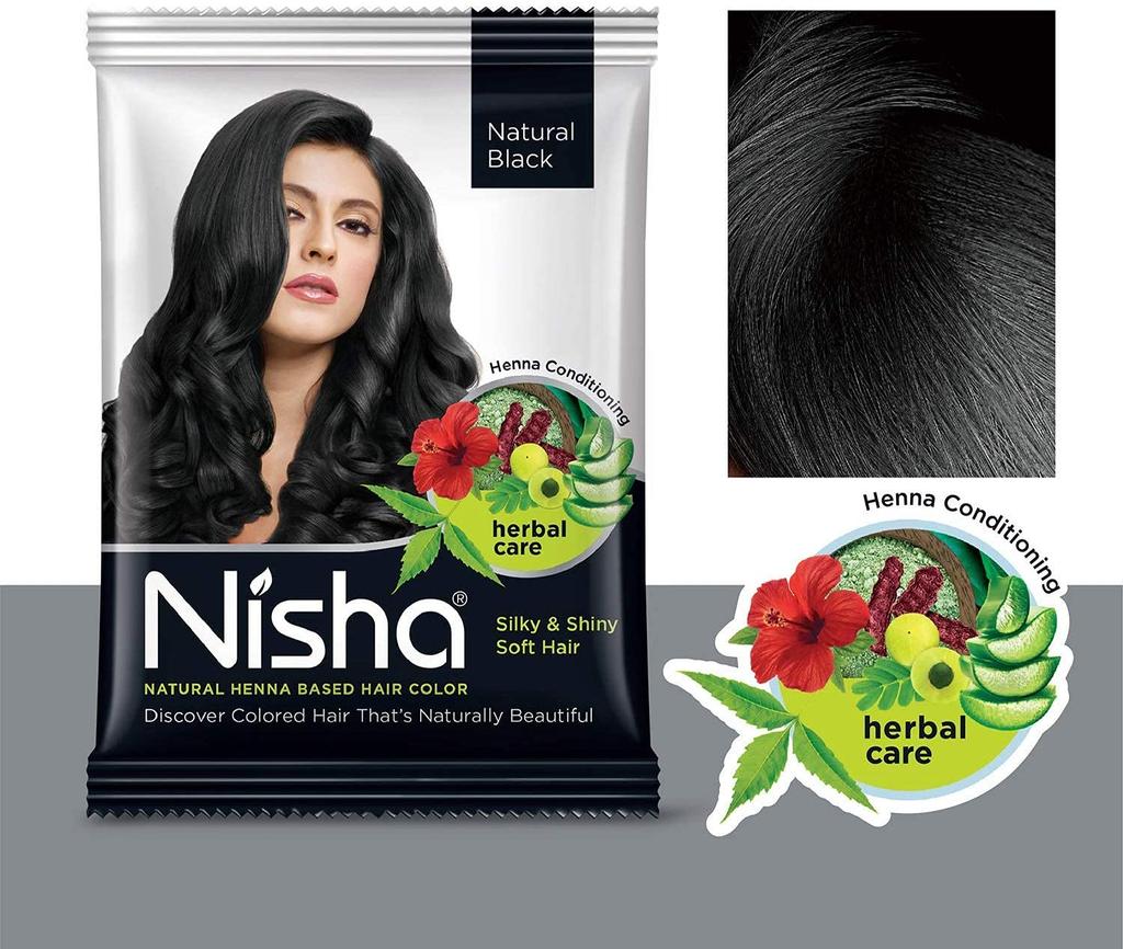 Nisha Natural Henna Powder Hair Color Natural Black Herbal Conditioning Dye For Soft Shiny Hair Men Women 25g X Pack of 8