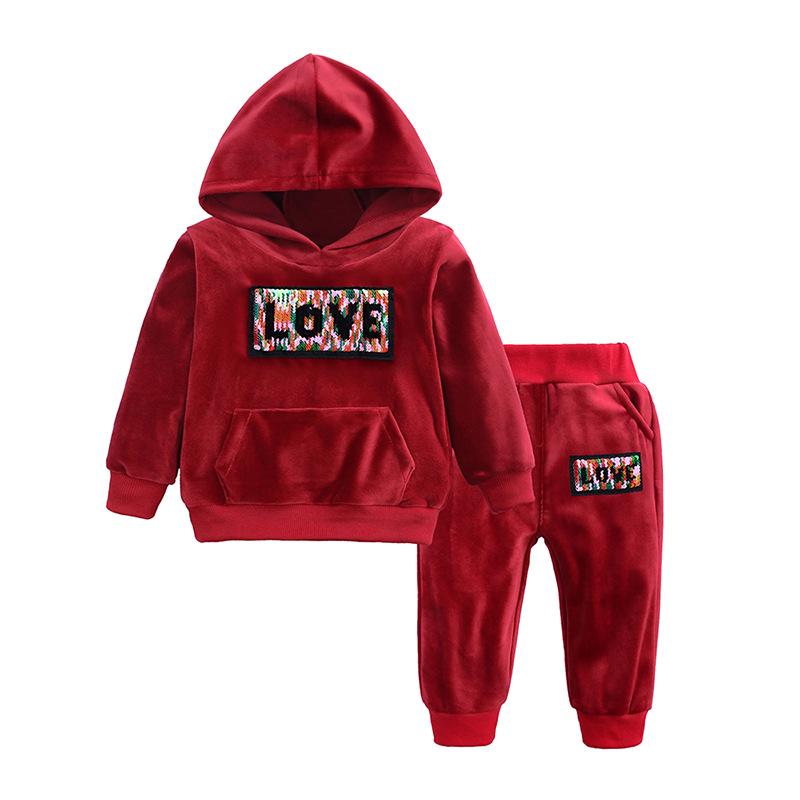 Gold Velvet Children's Autumn/Winter Two-Piece Set for Boys and Girls - Trendy Sweatshirt Outfit