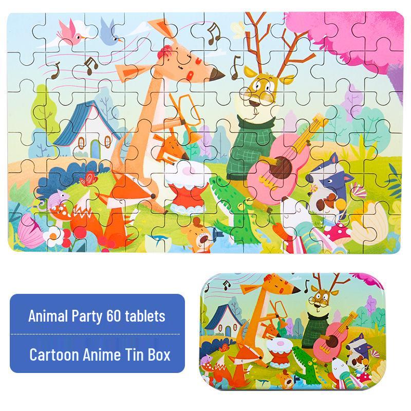 Children's Wooden Puzzle Set: 60-Piece Educational Toy In Tin Box for Ages 2-5