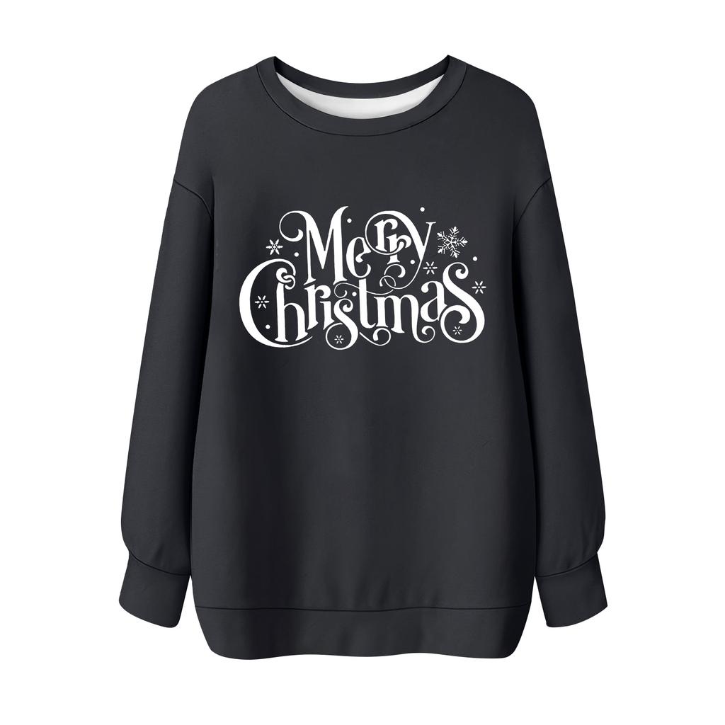 Dámské vánoční potištěné tričko s dlouhým rukávem a kulatým výstřihem