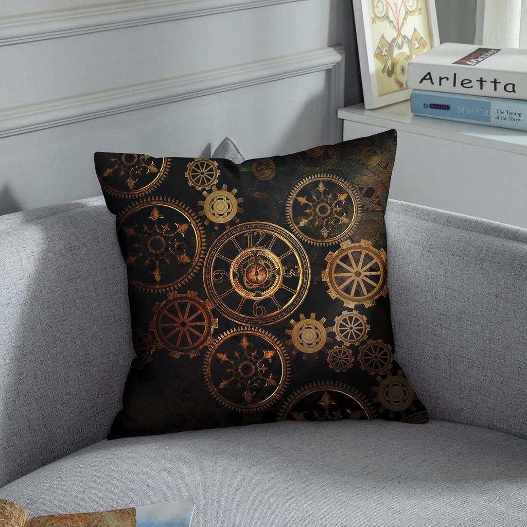 Emvency Throw Pillow Cover Square 16x16 Inches Steampunk Steam Punk Gears Clock Abstract Gold Technology Vintage Bronze Century Polyester Decor