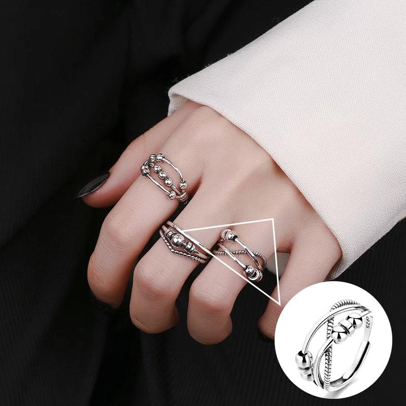 PANJBJ 925 Sterling Silver Unique Lines Ring for Women Jewelry Finger Adjustable Open Vintage For Party Birthday Gift Dropship