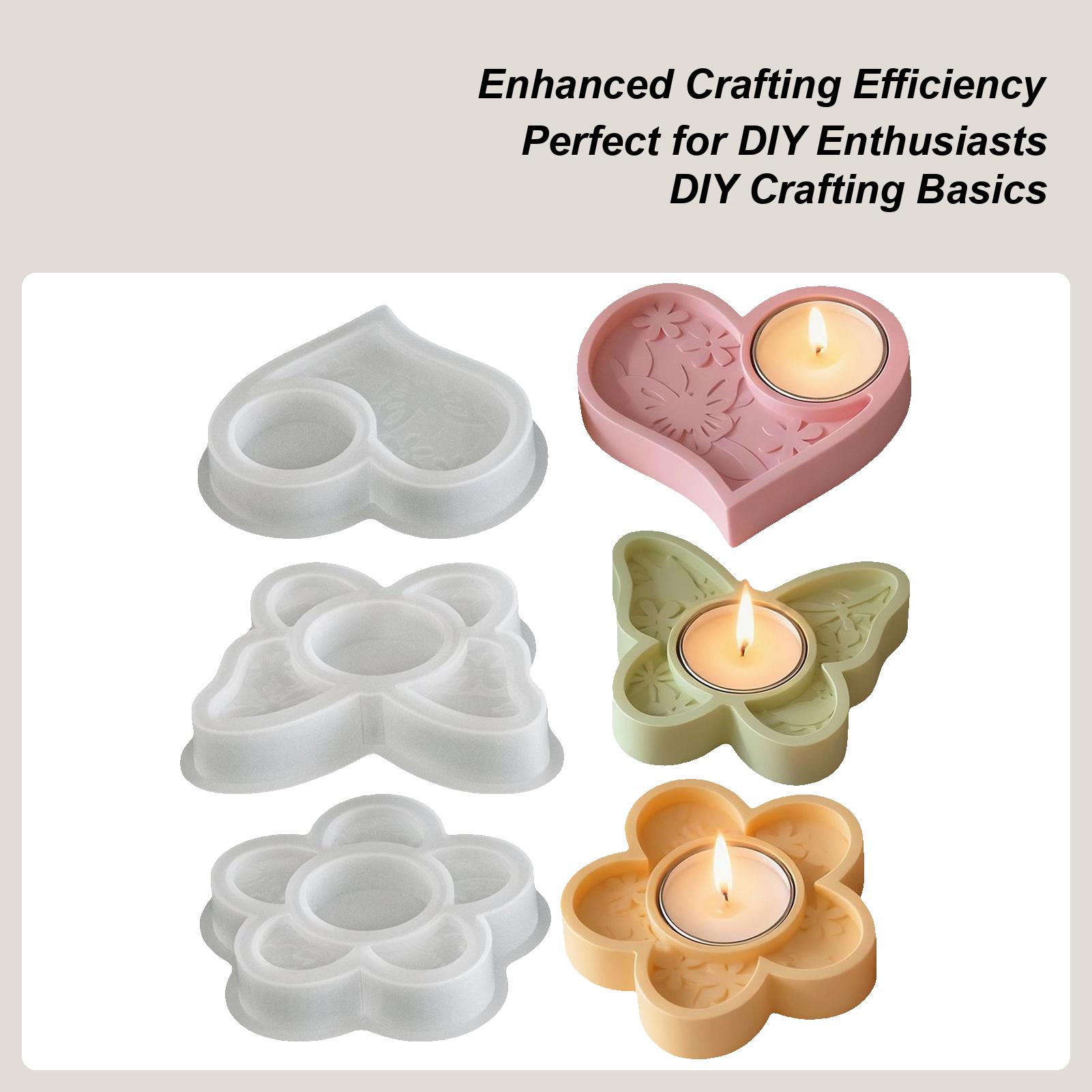 3 Pieces Butterfly Flower Heart Shape Silicone Mold Candlestick Epoxy Resin Molds Spring Decoration Handmade Candle Holder Mold CN