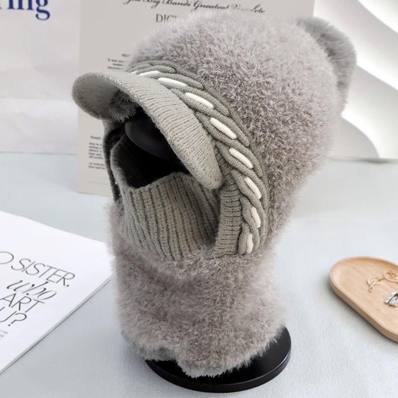 Fleece Verdickte Gestrickte Thermomütze Damen Wollmütze Outdoor Winddicht Halsbedeckung Einteilige Mütze