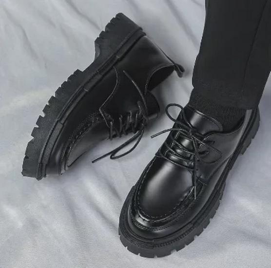 Men's Casual Black Leather Shoes - Autumn British Style, Thick Sole, Heightening Design, Fashionable College Footwear