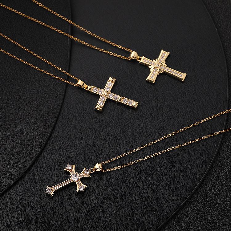 Exotic Cross Pendant Necklace with Micro-Set Zirconia Unique Drop Jewelry