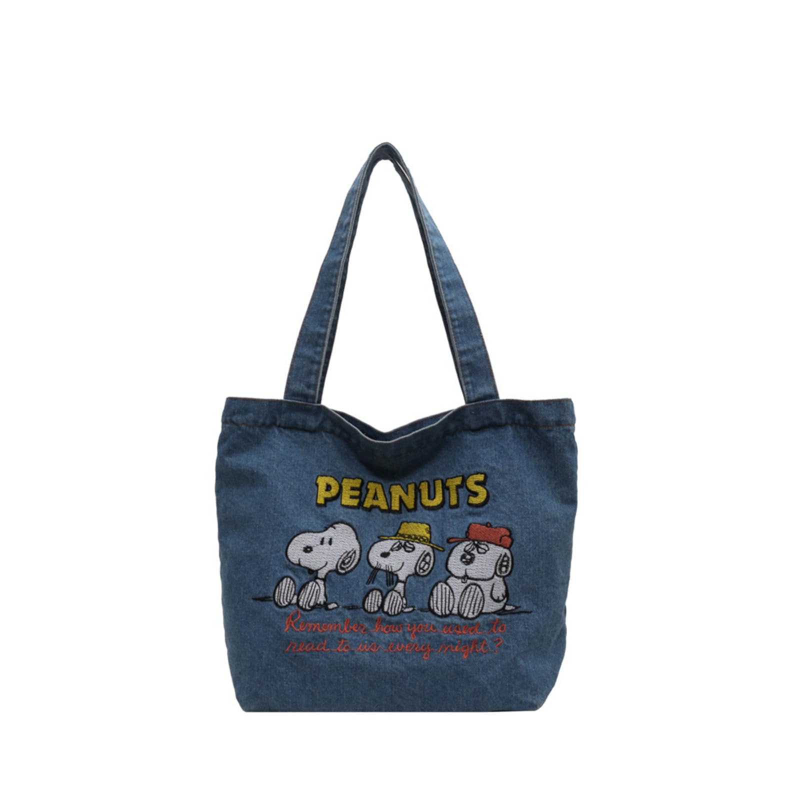 PUTCENDI Snoopy Tote Bag, Denim Shoulder Bag, Shopping Bag, Cute Women s Crossbody Bag, Denim Bag, Large Capacity, Travel, Commuting, Lightweight,