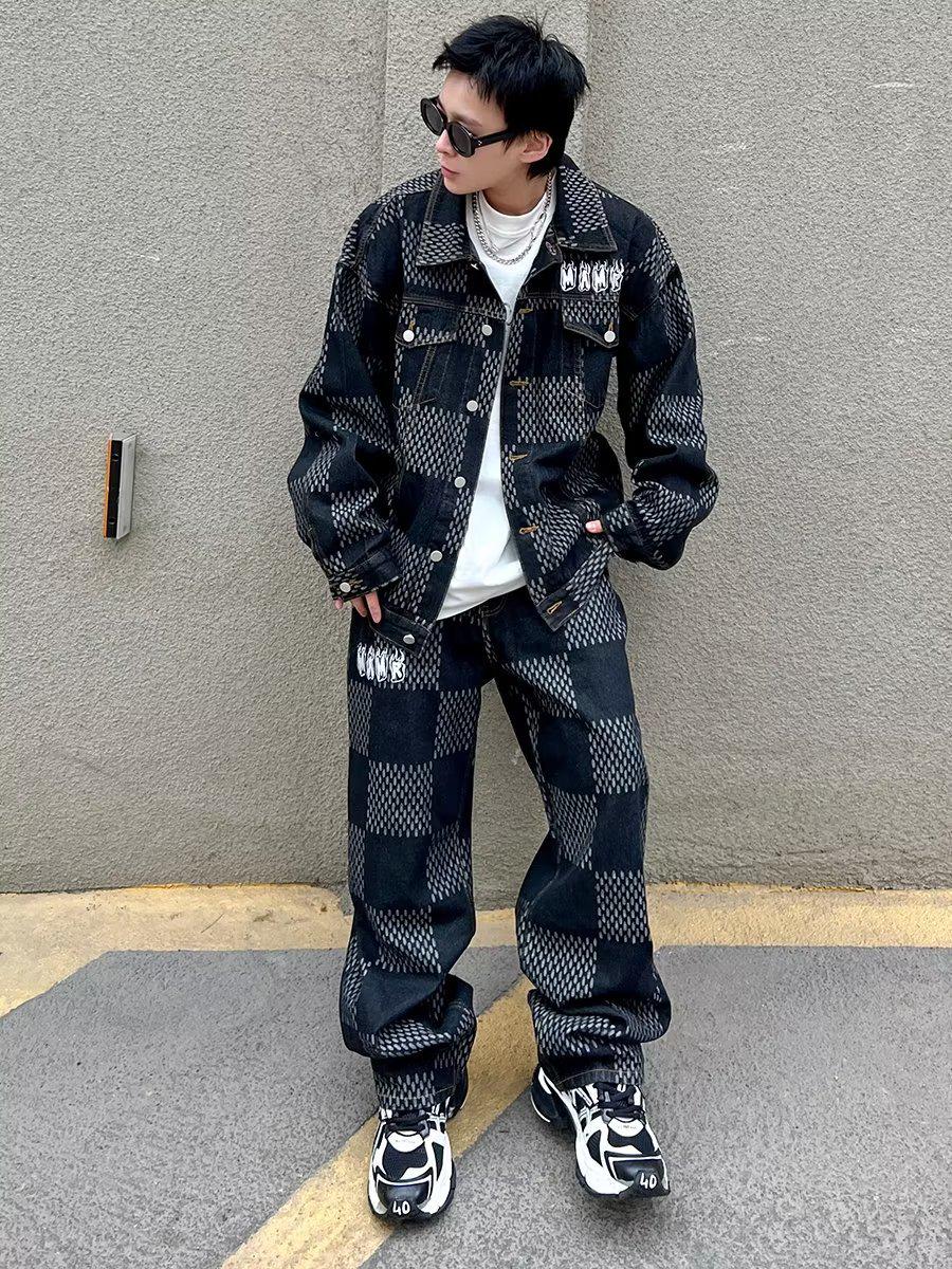 

Женский джинсовый костюм-двойка в стиле Гонконга, весна 2023 г. — новый образ для пары высшего класса M чёрный