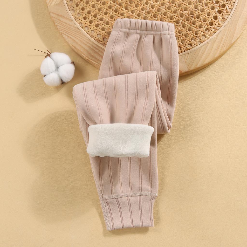 Children's Fleece-Lined Thickened Thermal Pants for Fall/Winter Medium-Large Sizes Solid Color Simple Pants