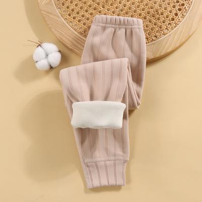 Children's Fleece-Lined Thickened Thermal Pants for Fall/Winter Medium-Large Sizes Solid Color Simple Pants