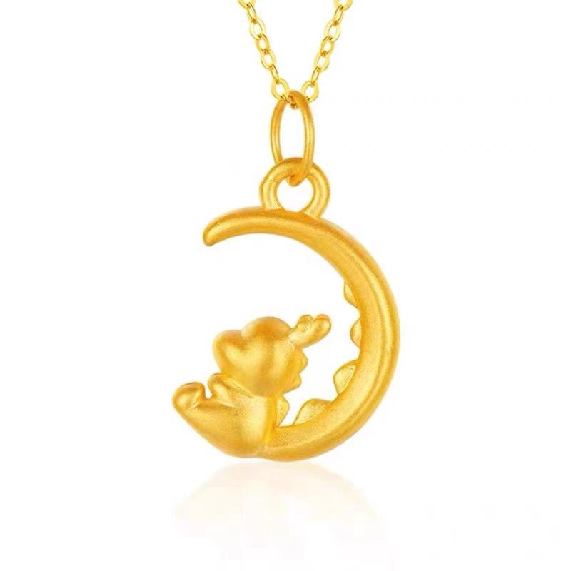 Golden Full Moon Dragon Pendant Necklace - Zodiac Year of the Dragon Gift for Women