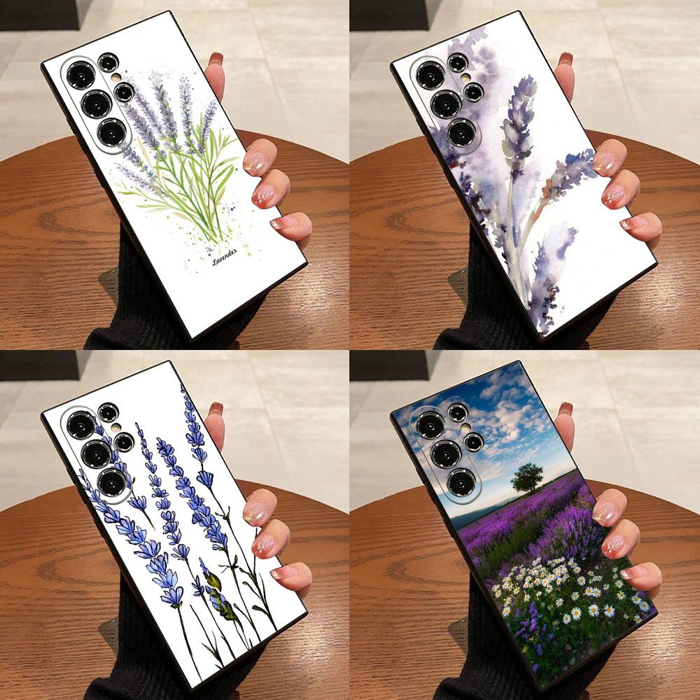 Beautiful purple flower lavender For Samsung Galaxy S25 S24 S23 Ultra S22 S21 Plus S20 Black Soft Silicone Protective Case