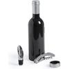 Magnetic Black Wine Bottle Shaped Wine Accessory Set : Cork, Pouring Spout and Anti-Drip Ring