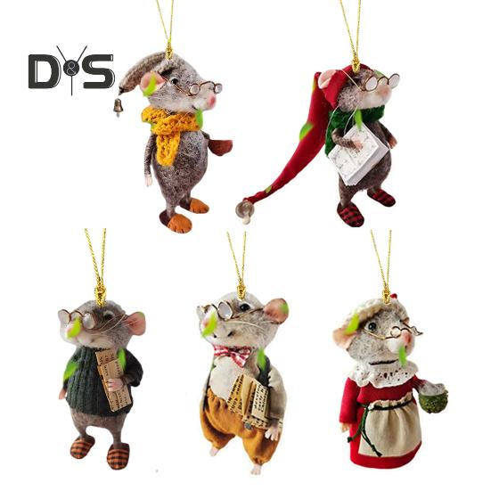 1/5Pcs Mouse Family Hanging Ornament Home Indoor Christmas Tree Car Rearview Mirror 2D Flat Acrylic Cartoon Rat Animal Hanging Decoration