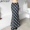 BITCED Summer Women's Solid-Color Slim-Fit Pencil Skirt Street Style High-Waisted Plaid Skirt