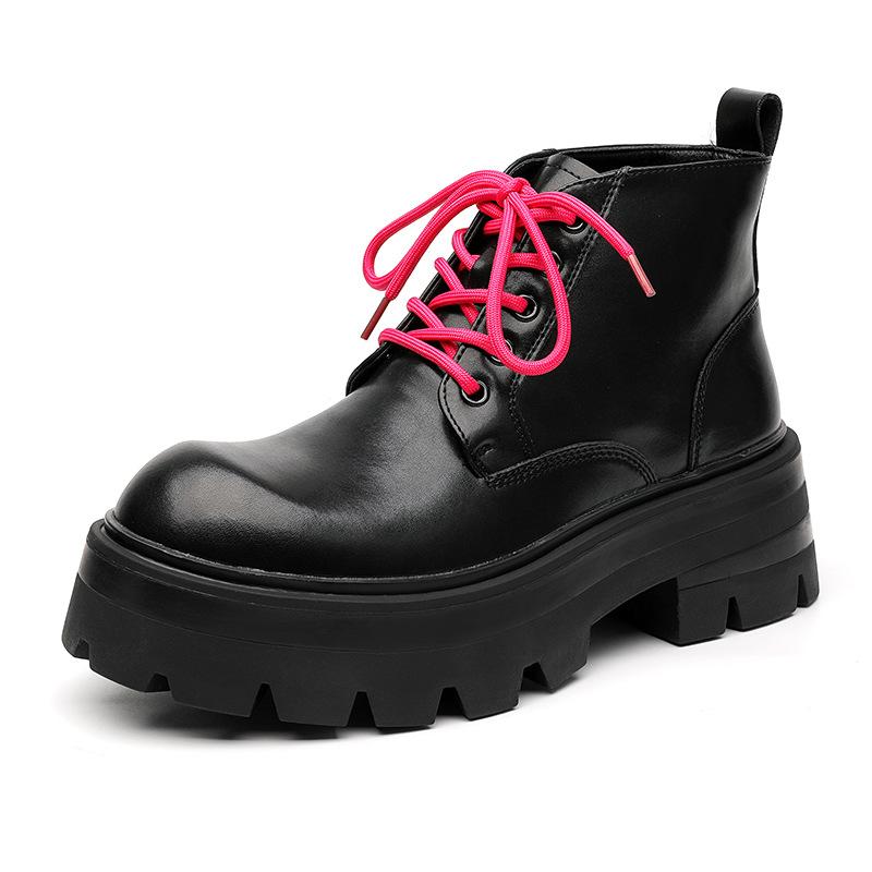 Martin Boots Men'S  New Short Boots British Style Retro High-Top Leather Shoes Thick-Soled Medium-Top Leather Boots Tide 9133-H