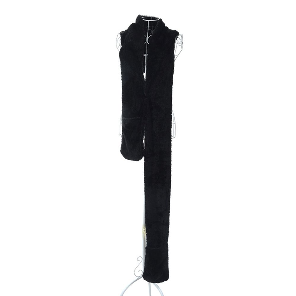 Women Long Warm Pocket Gloves Hats 3 In 1 Hooded Scarf Plush Velvet