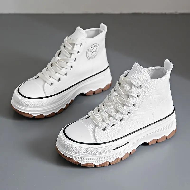 New Women High Top Sneakers Lace-Up Casual Plarform Height Canvas Non-slip Wear Resistant Fashion Spring Female Vulcanize Shoes
